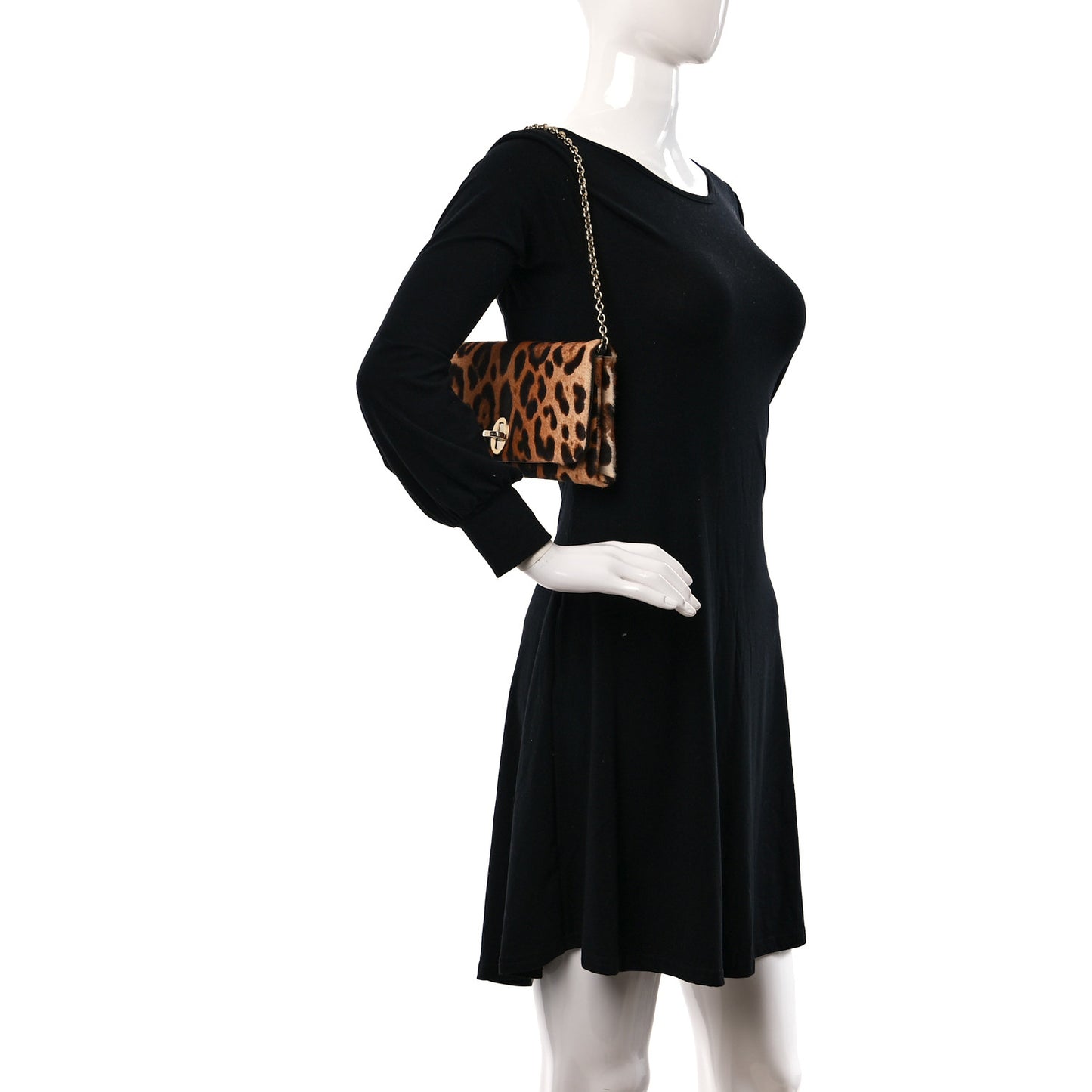 Calf Hair Leopard Print Chain Clutch