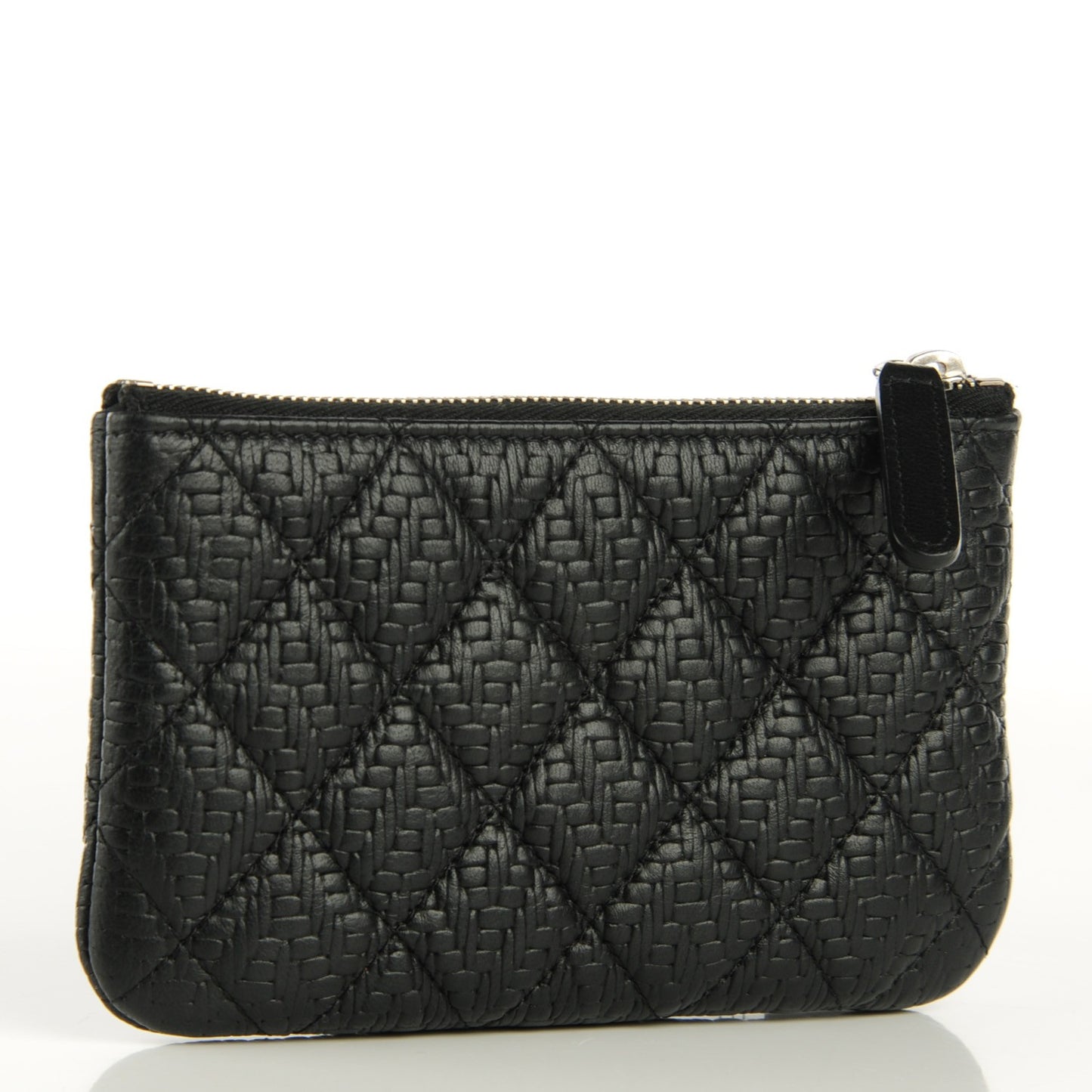 Woven Lambskin Quilted Cosmetic Pouch Black
