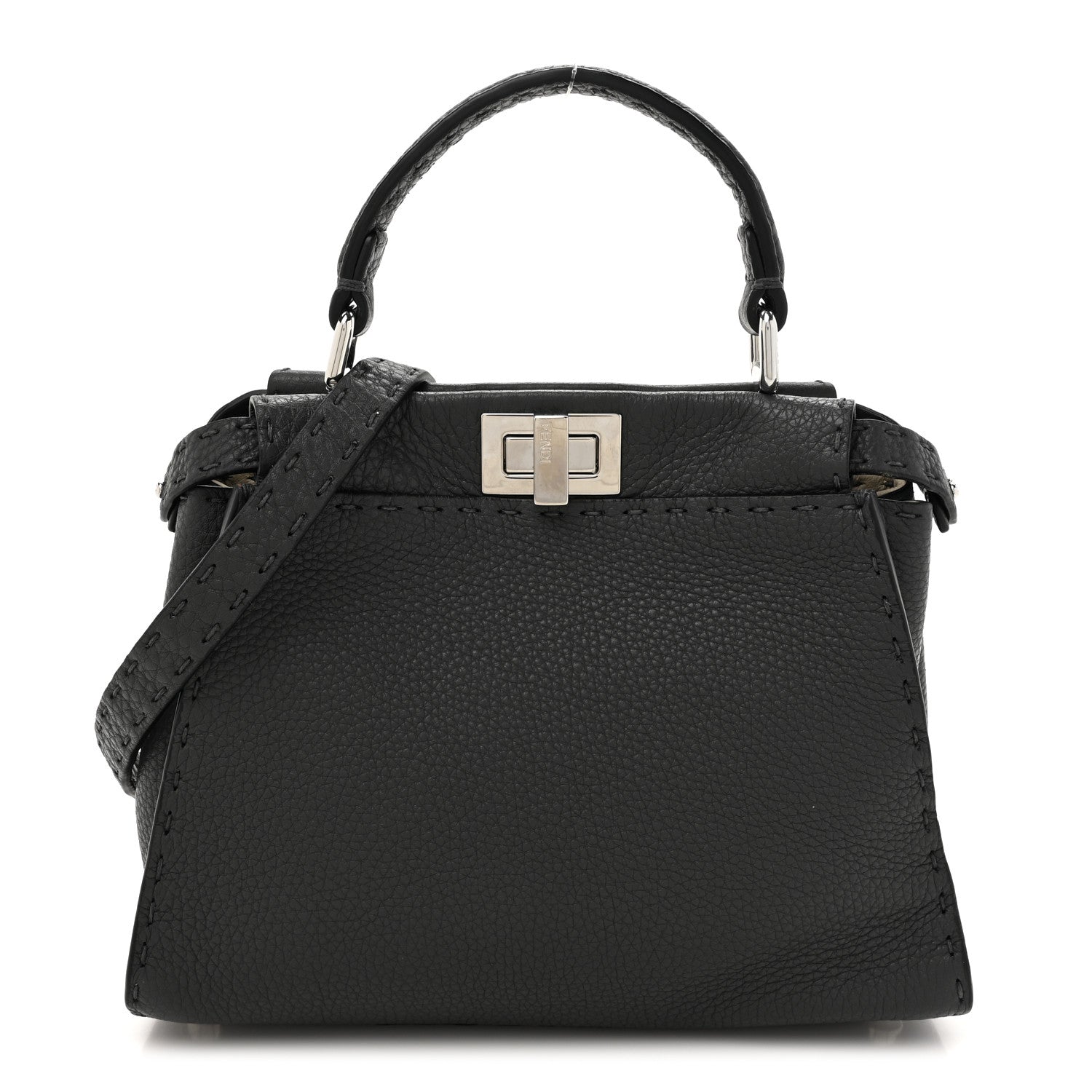 Fendi Cuoio Romano Selleria Bi-Color Mini Peekaboo Iconic Satchel Asfalto Latte 1 of 11