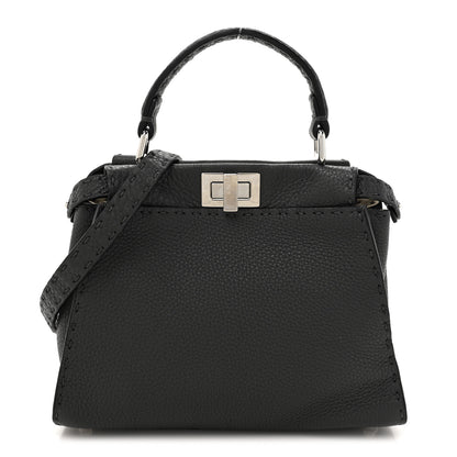 Fendi Cuoio Romano Selleria Bi-Color Mini Peekaboo Iconic Satchel Asfalto Latte 1 of 11