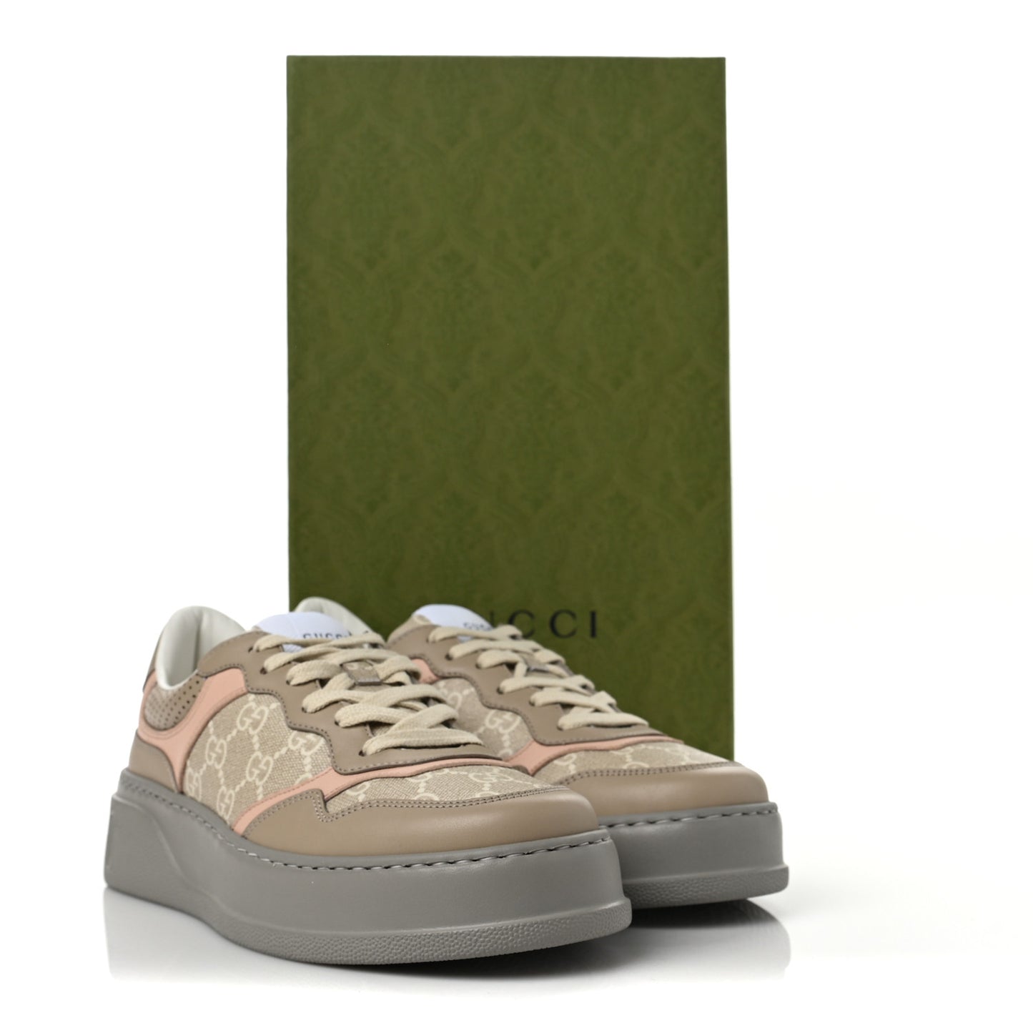 Calfskin GG Supreme Monogram Perforated Womens Platform 55mm Sneakers 39.5 Apricot Pink Beige Grey