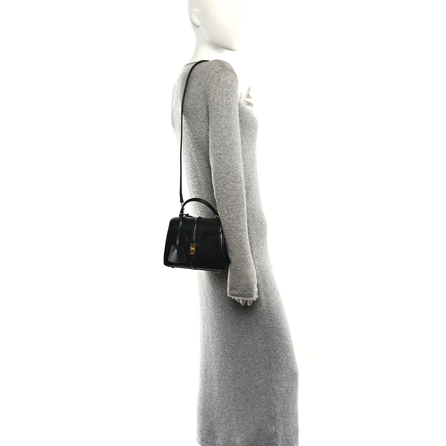 Satinated Calfskin Mini 16 Top Handle Bag Black