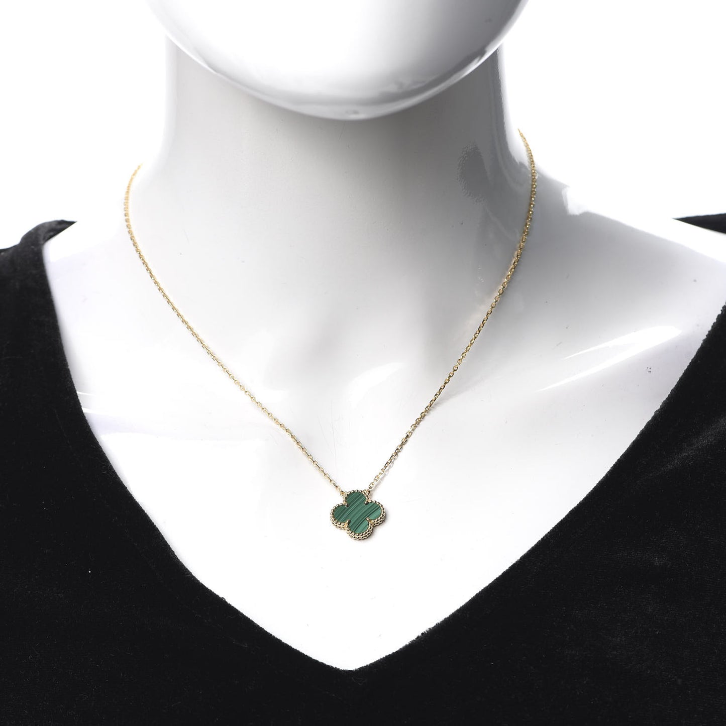 18K Yellow Gold Malachite Vintage Alhambra Pendant Necklace
