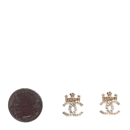 Chanel Crystal CC Crown Earrings Gold 2 of 5