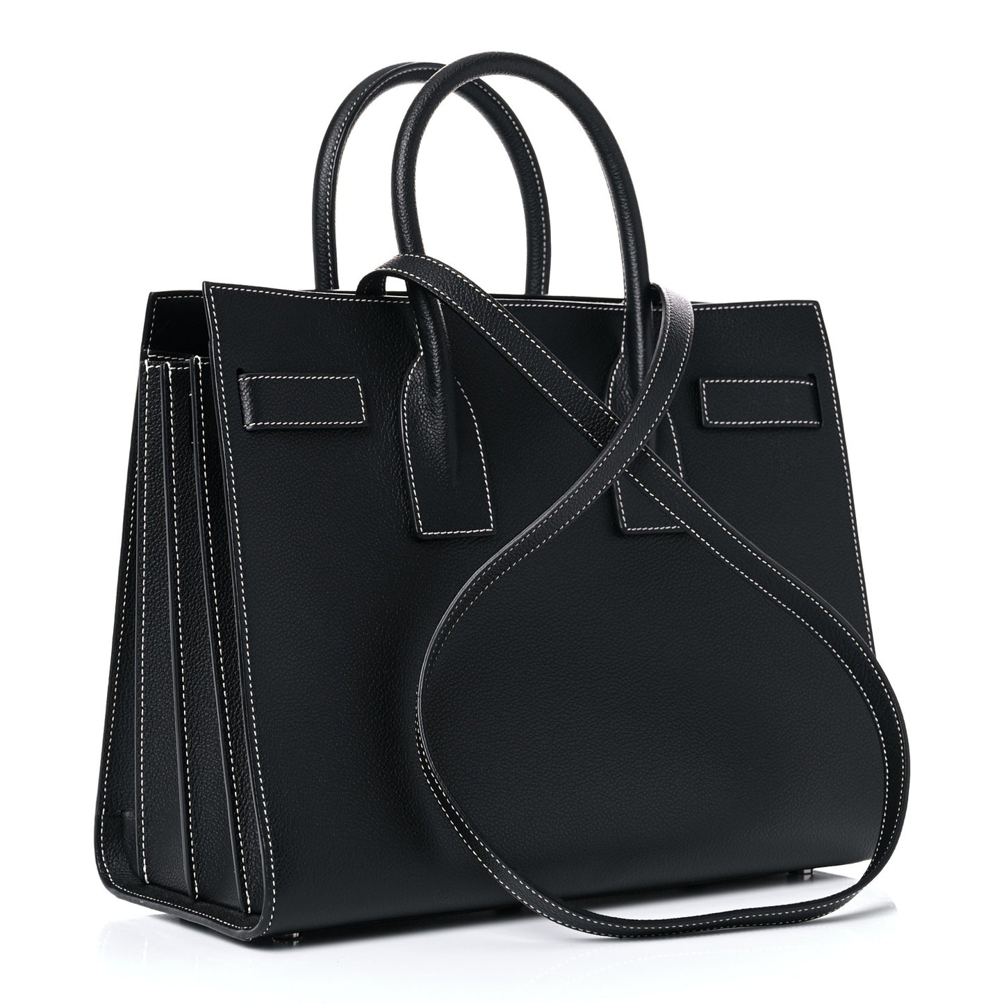 Grained Calfskin Topstitch Small Sac De Jour Black Porcelain