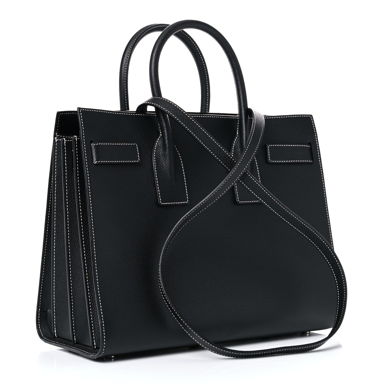 Saint Laurent Grained Calfskin Topstitch Small Sac De Jour Black Porcelain 3 of 12