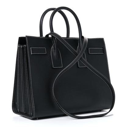 Saint Laurent Grained Calfskin Topstitch Small Sac De Jour Black Porcelain 3 of 12