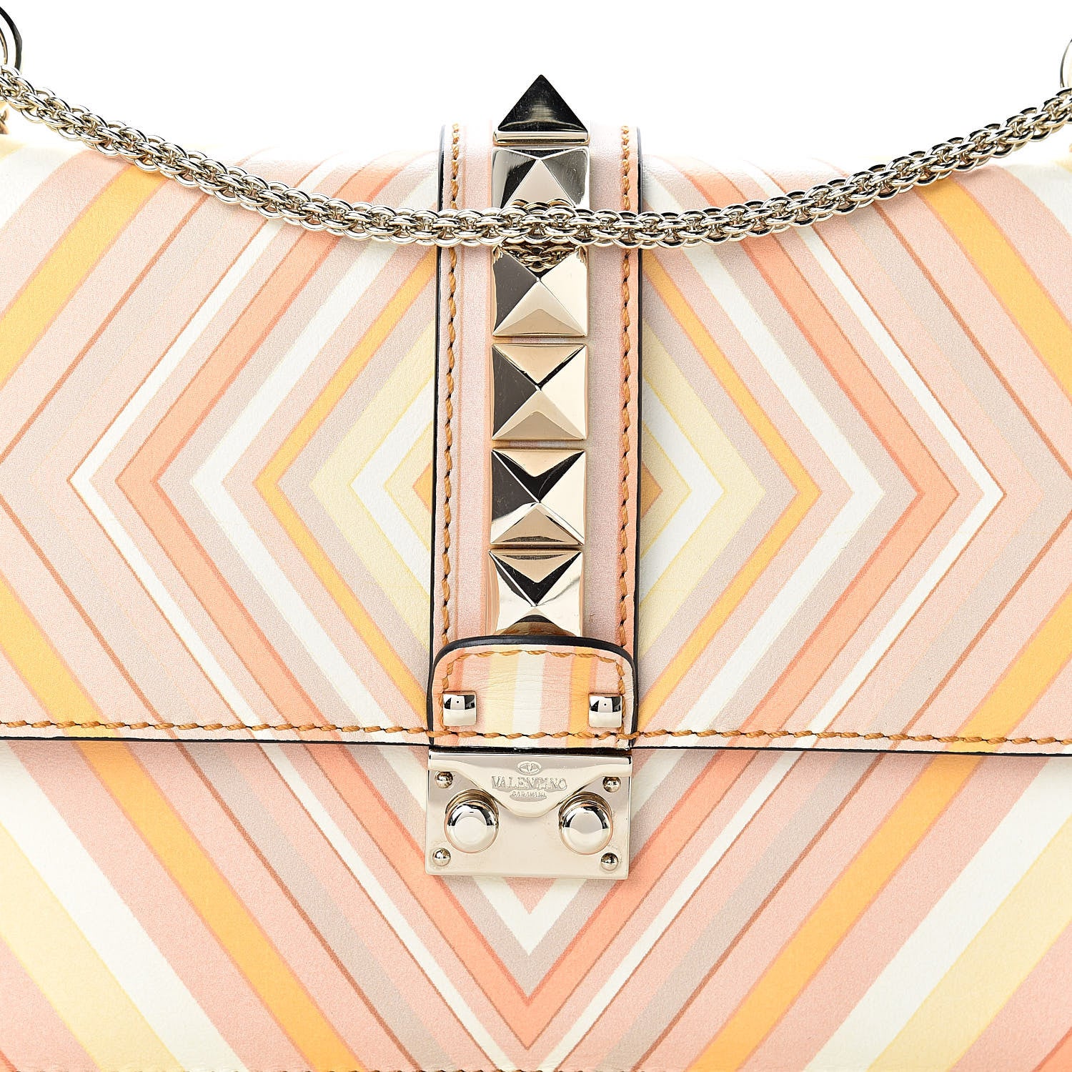 Valentino Garavani Vitello Native Couture 1975 Medium Glam Lock Rockstud Flap Mandarin Sorbet 7 of 9