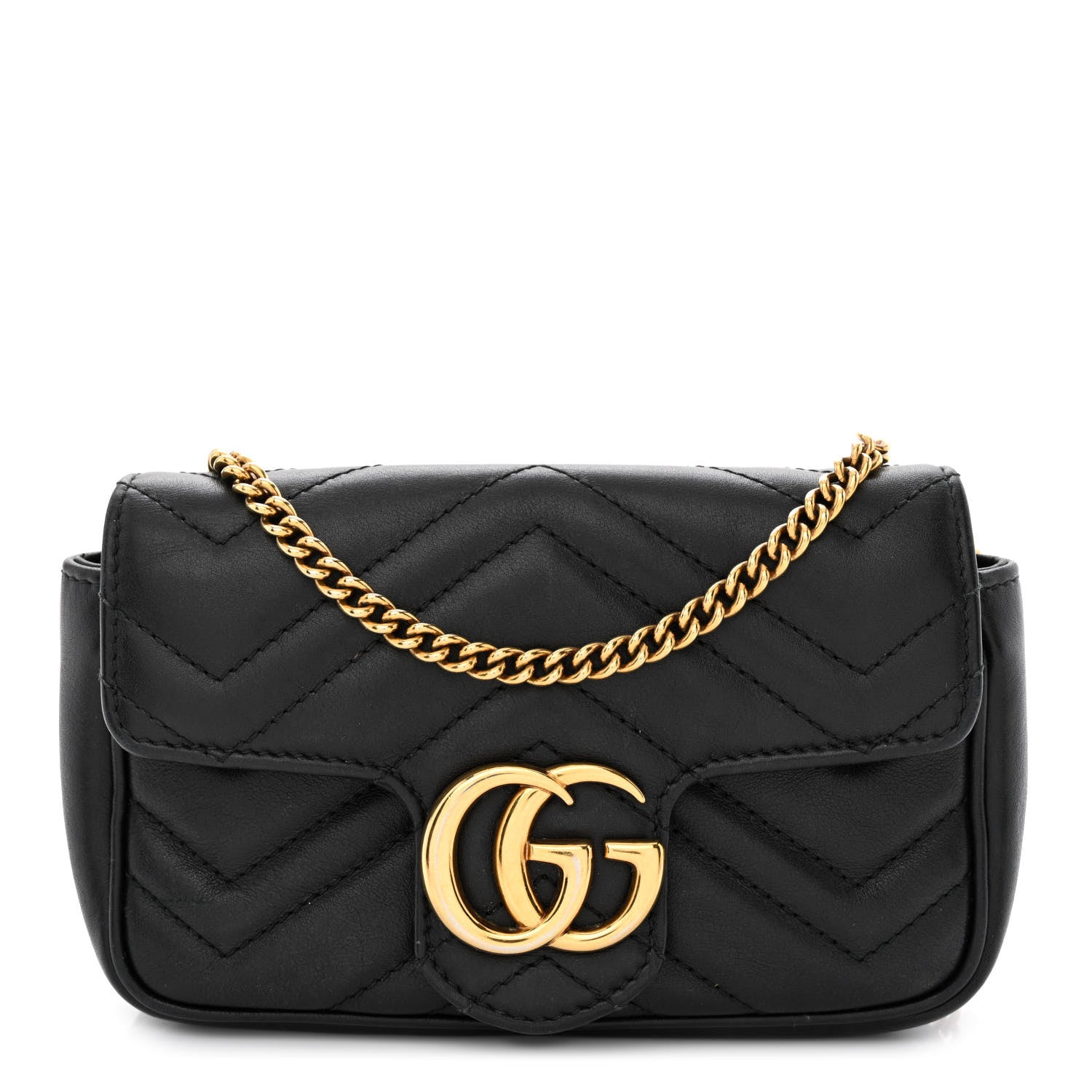 Gucci Calfskin Matelasse Super Mini GG Marmont Shoulder Bag Black 1 of 13