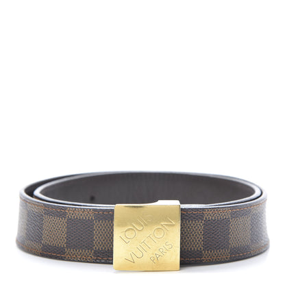 Louis Vuitton Damier Ebene LV Paris Buckle Belt 75 30 Gold 1 of 9