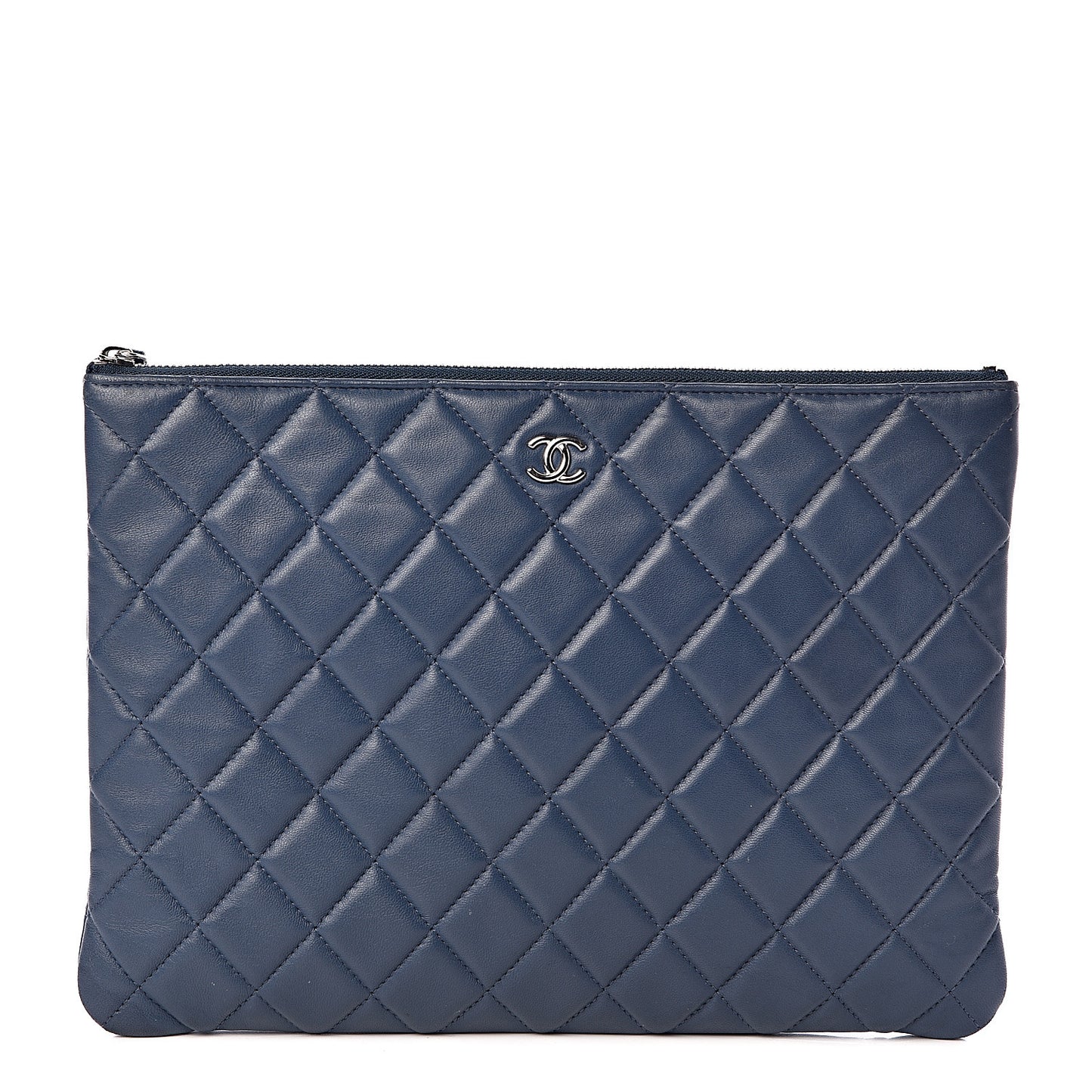 Lambskin Quilted Medium Cosmetic Case Dark Blue