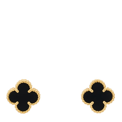 Van Cleef & Arpels 18K Yellow Gold Black Onyx Sweet Alhambra Earrings 1 of 5