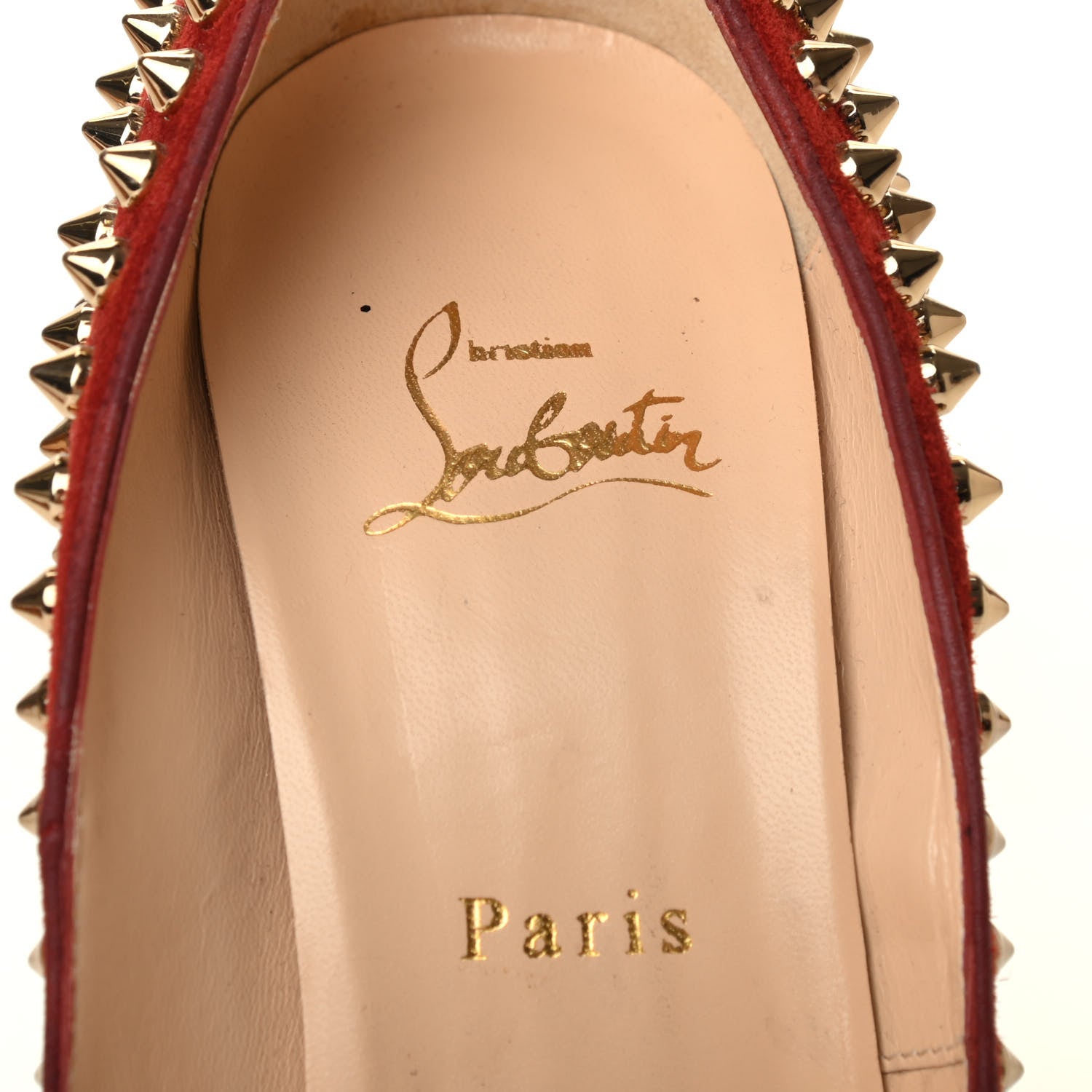 Christian Louboutin Veau Velours Calf Hair Leopard Lady Peep Spikes 150 Pumps 40 Red 7 of 9