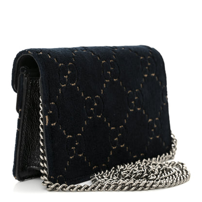Gucci Velvet GG Monogram Super Mini Dionysus Shoulder Bag Blue Beige Black 3 of 9