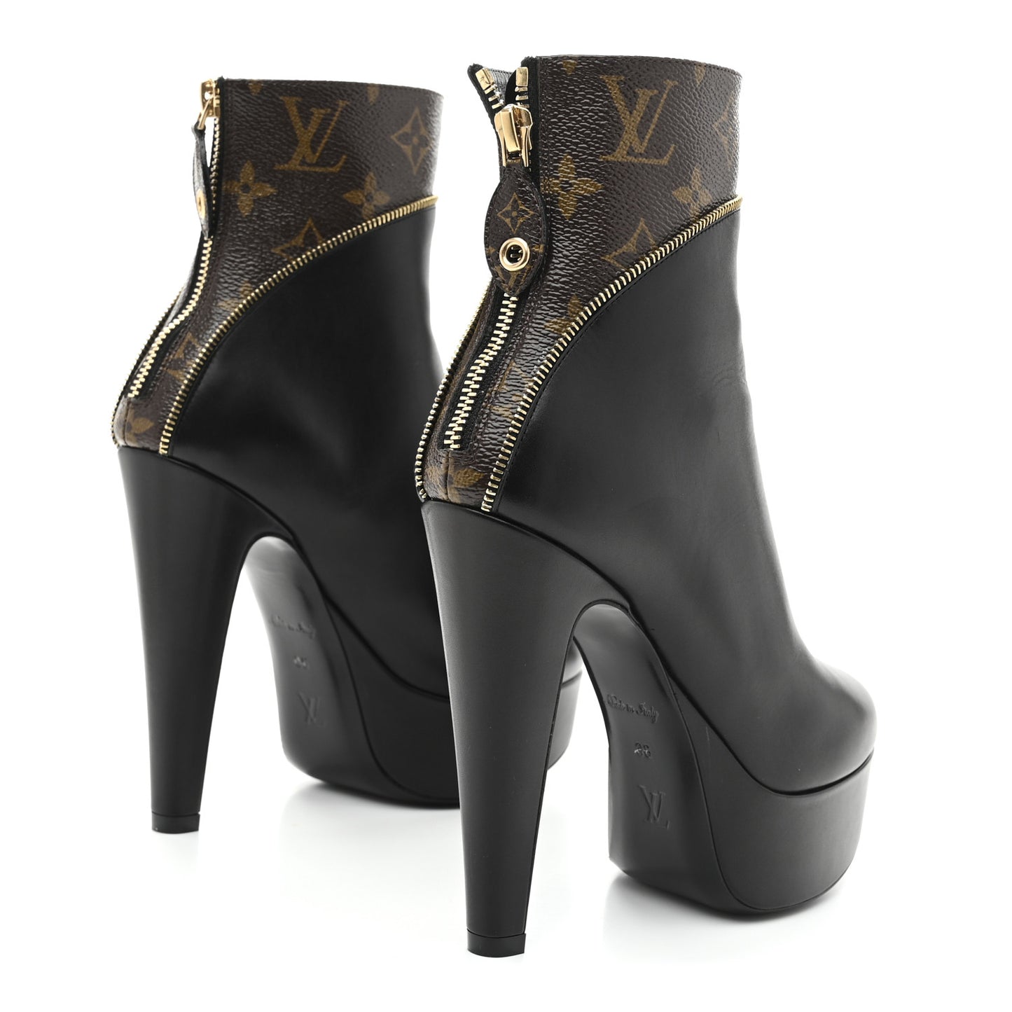 Calfskin Monogram Afterglow Platform Ankle Boots 36 Black