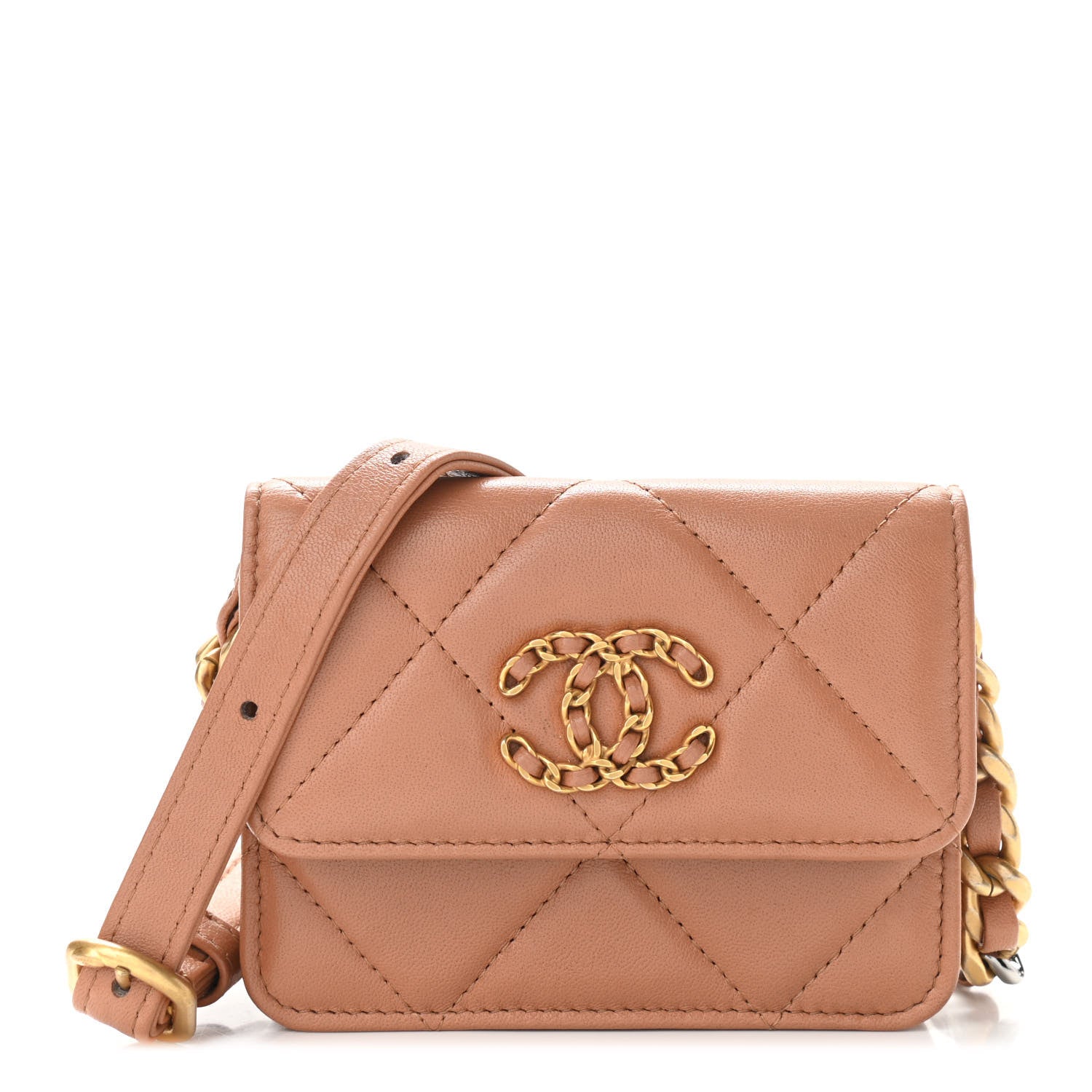 Chanel Lambskin Quilted Chanel 19 Flap Belt Bag Brown 1 of 11
