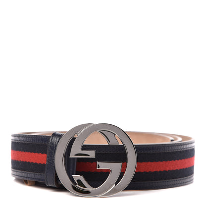 Gucci Calfskin Web Interlocking G Belt 120 48 Navy 1 of 9