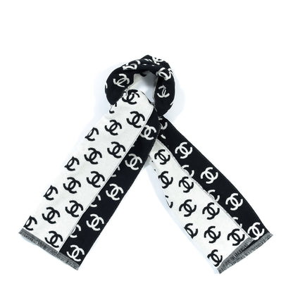 Chanel Wool Cashmere CC Scarf Black White 1 of 4