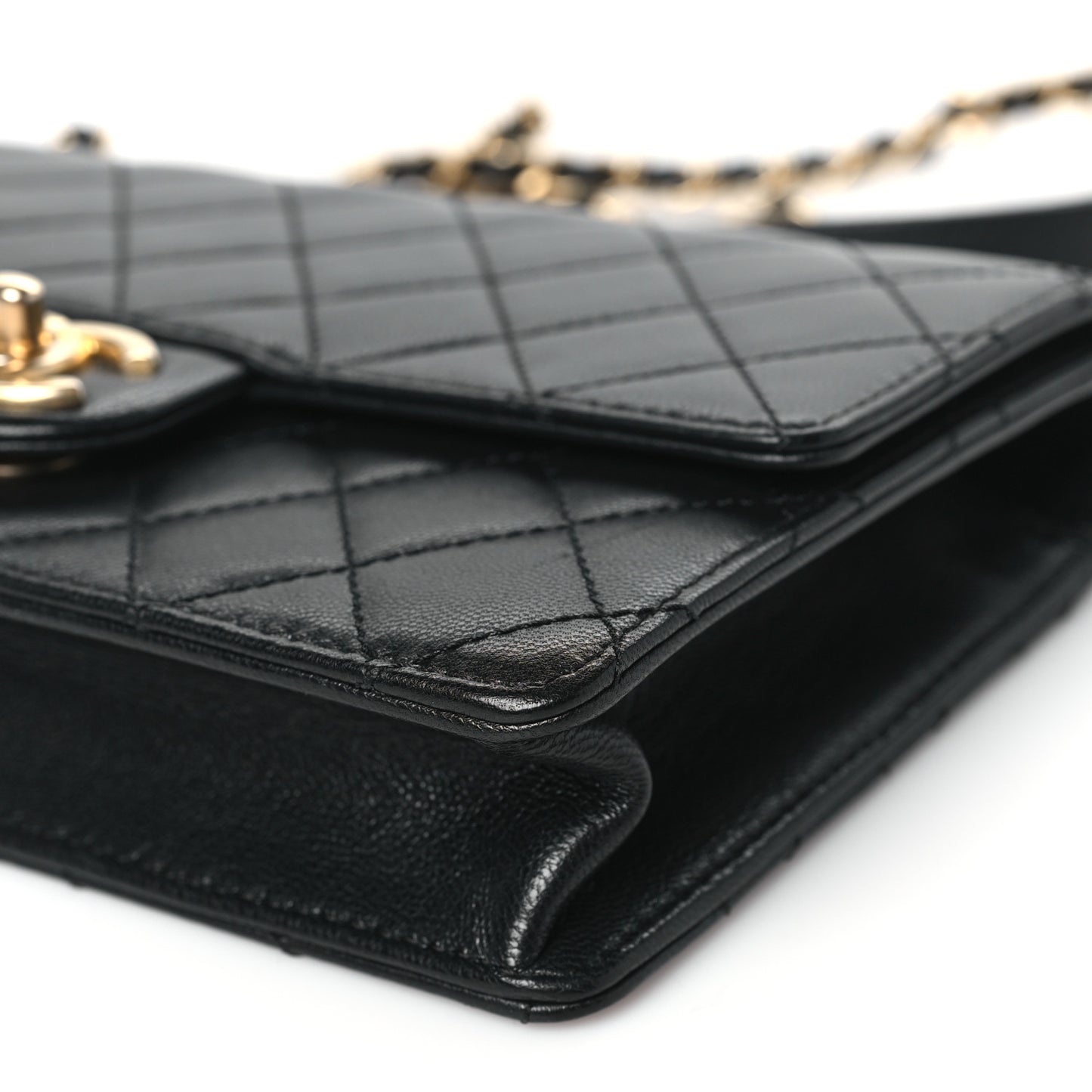 Lambskin Quilted Small Chic Pearls Flap Black