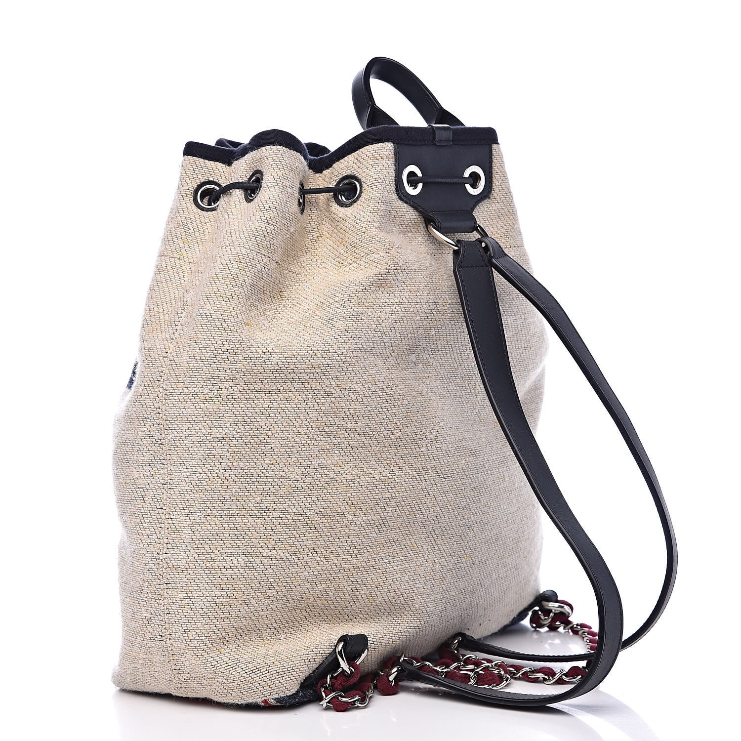 Chanel Striped Canvas Large Deauville Backpack Beige 3 of 11