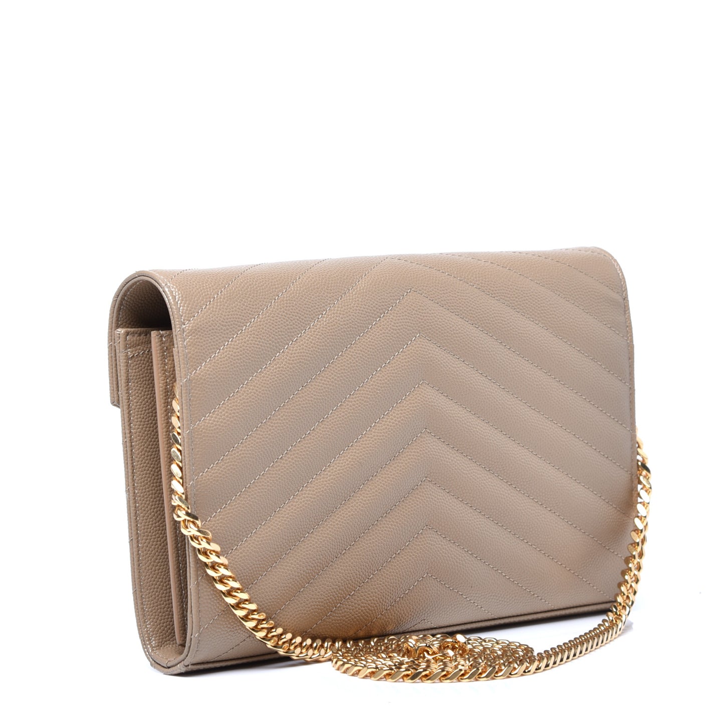Grain De Poudre Matelasse Chevron Monogram Chain Wallet Nude Powder