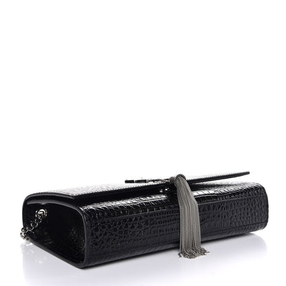 Saint Laurent Calfskin Crocodile Embossed Medium Classic Monogram Kate Tassel Satchel Black 4 of 8