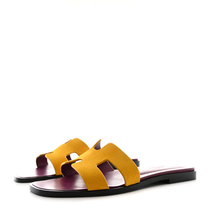 Hermes Suede Goatskin Oran Sandals 36.5 Jaune Topaze 3 of 8