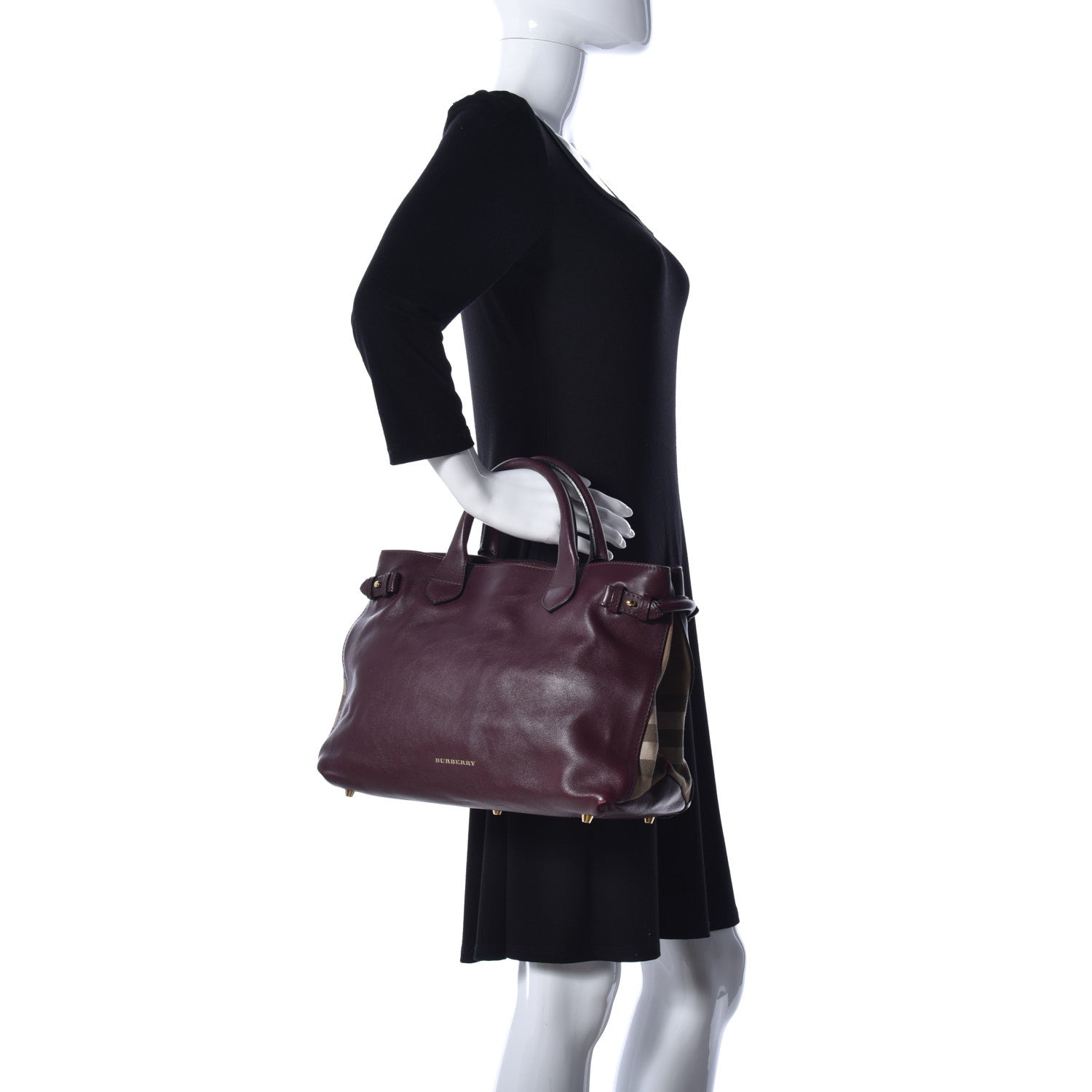 Burberry Smooth Calfskin House Check Medium Banner Tote Deep Claret 3 of 10