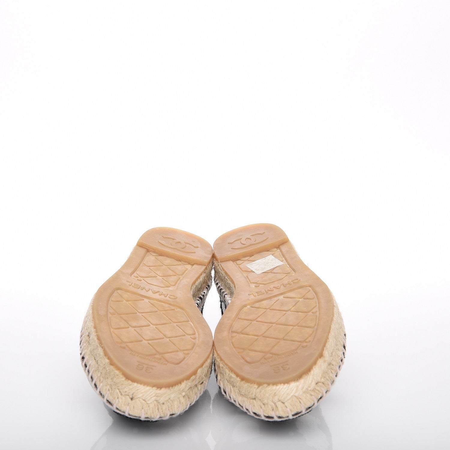 Chanel Printed Tweed Patent Calfskin CC Espadrilles 36 Black White 5 of 10