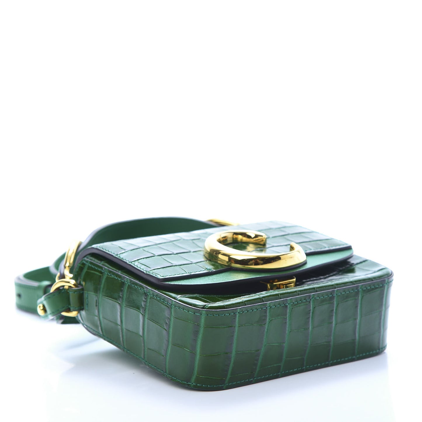 Calfskin Crocodile Embossed Mini C Double Carry Woodsy Green