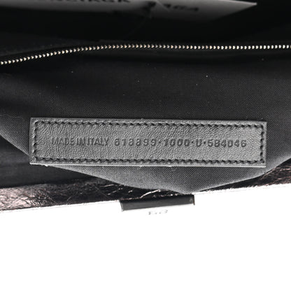 Balenciaga Metallic Textured Calfskin Logo XL Cloud Clutch Black 7 of 9