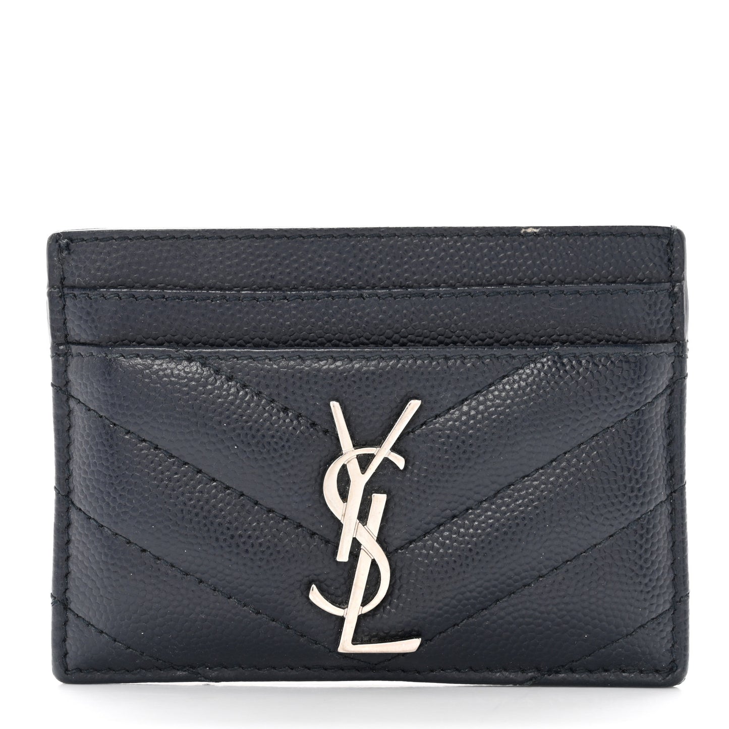 Grain De Poudre Matelasse Chevron Monogram Credit Card Case Navy