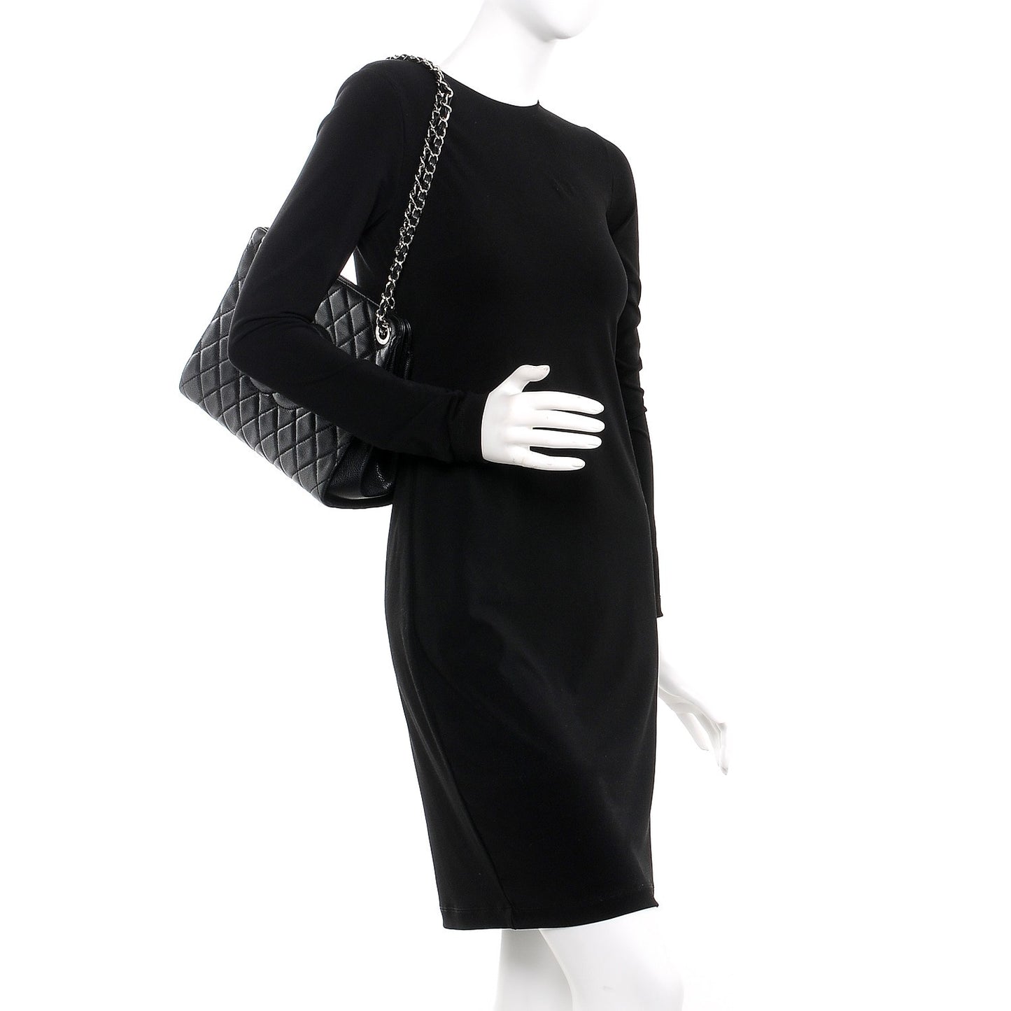 Caviar Quilted Timeless CC Shopping Tote Black