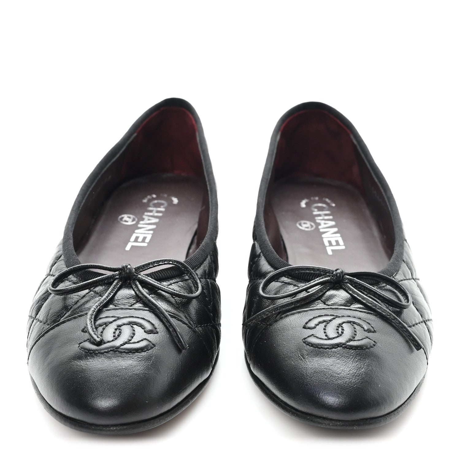 Chanel Aged Calfskin Quilted CC Cap Toe Ballerina Flats 37.5 Black 3 of 10