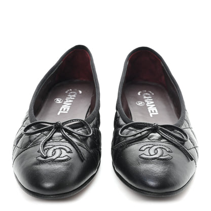 Chanel Aged Calfskin Quilted CC Cap Toe Ballerina Flats 37.5 Black 3 of 10
