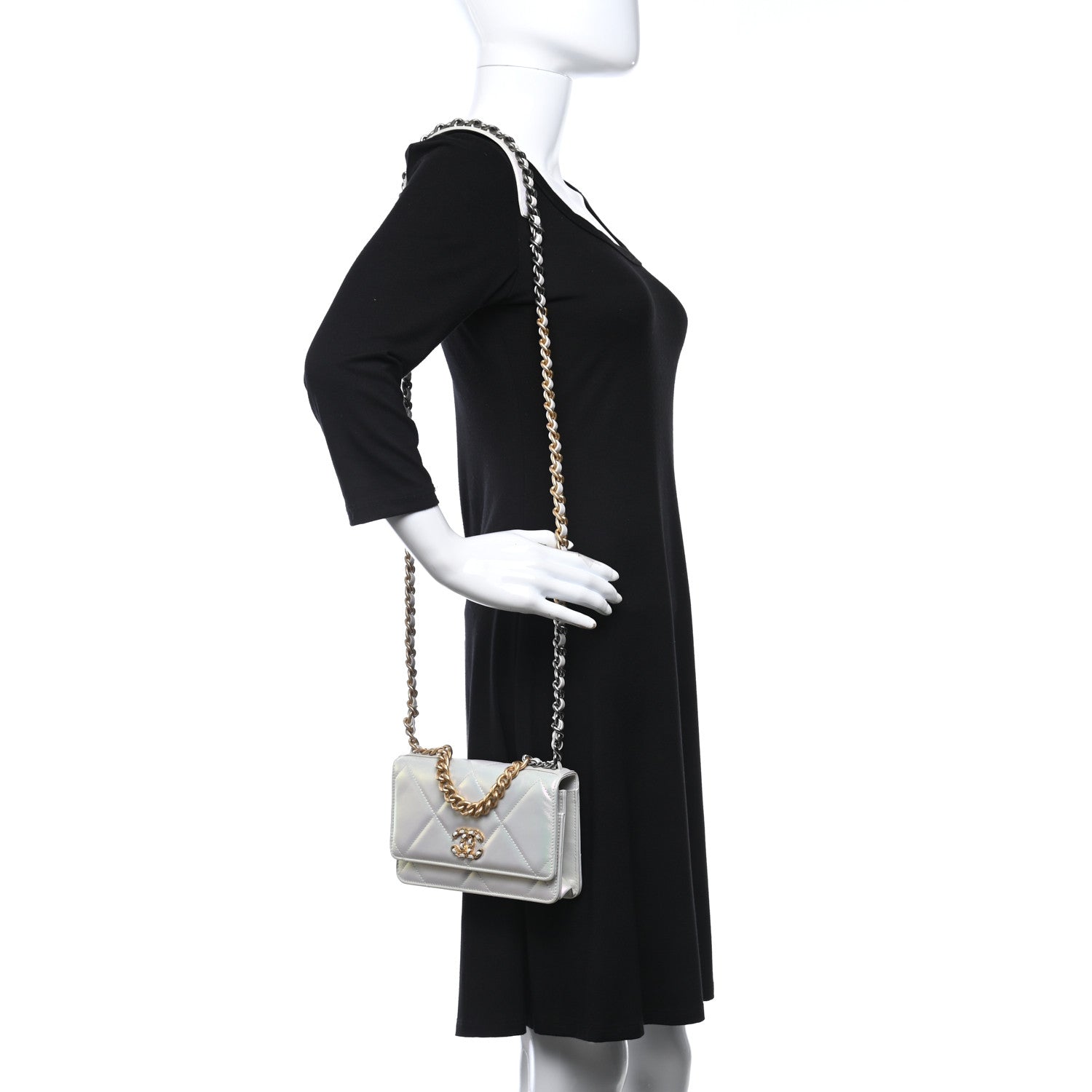 Chanel Iridescent Calfskin Quilted Chanel 19 Wallet On Chain WOC White 2 of 12