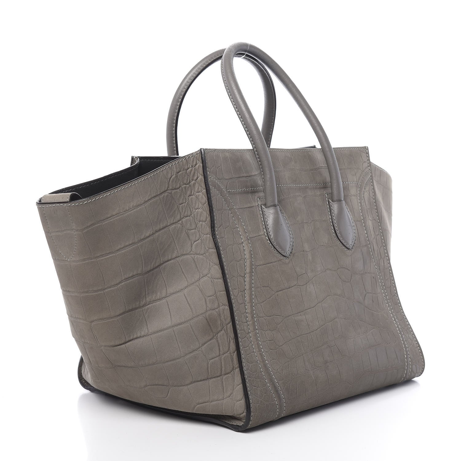 Celine Crocodile Embossed Nubuck Medium Phantom Luggage Grey 3 of 17