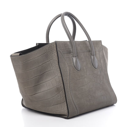 Celine Crocodile Embossed Nubuck Medium Phantom Luggage Grey 3 of 17