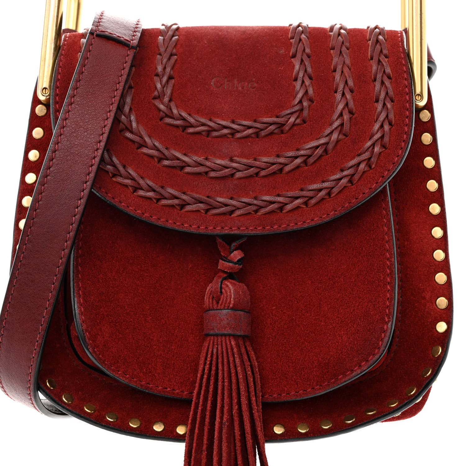 Chloe Suede Calfskin Braided Mini Hudson Shoulder Bag Sienna Red 8 of 10