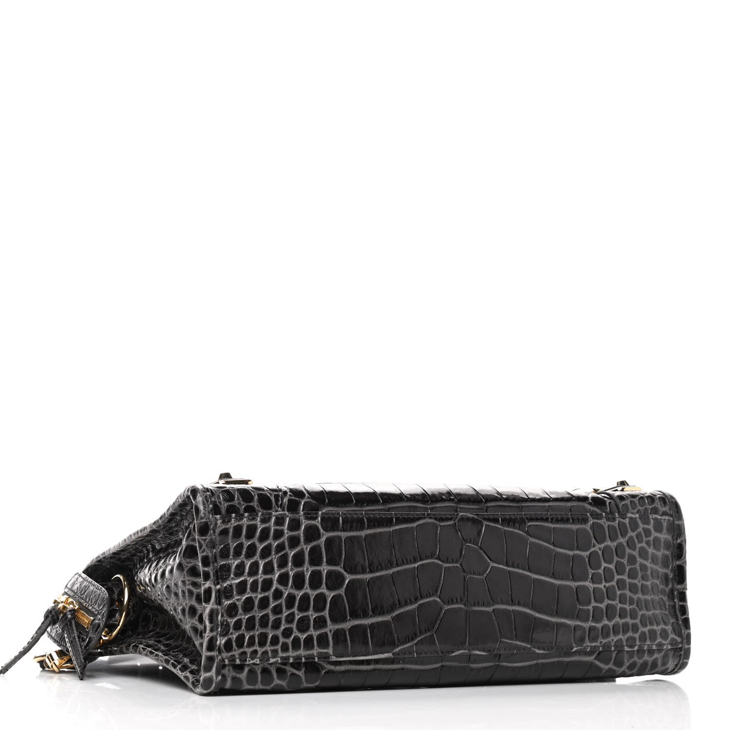 Balenciaga Shiny Supple Calfskin Crocodile Embossed Gold Metallic Edge Hardware S City Dark Grey 4 of 9