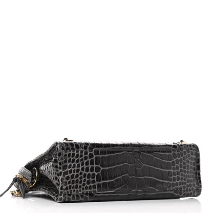 Balenciaga Shiny Supple Calfskin Crocodile Embossed Gold Metallic Edge Hardware S City Dark Grey 4 of 9