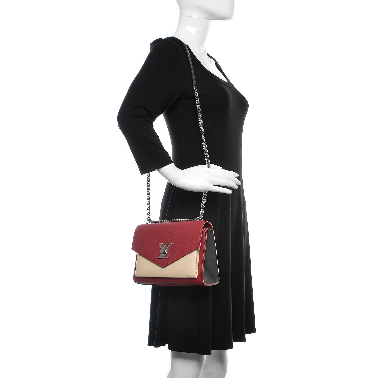 Louis Vuitton Soft Calfskin Mylockme Chain Bag BB Lie De Vin Etain Creme 2 of 8