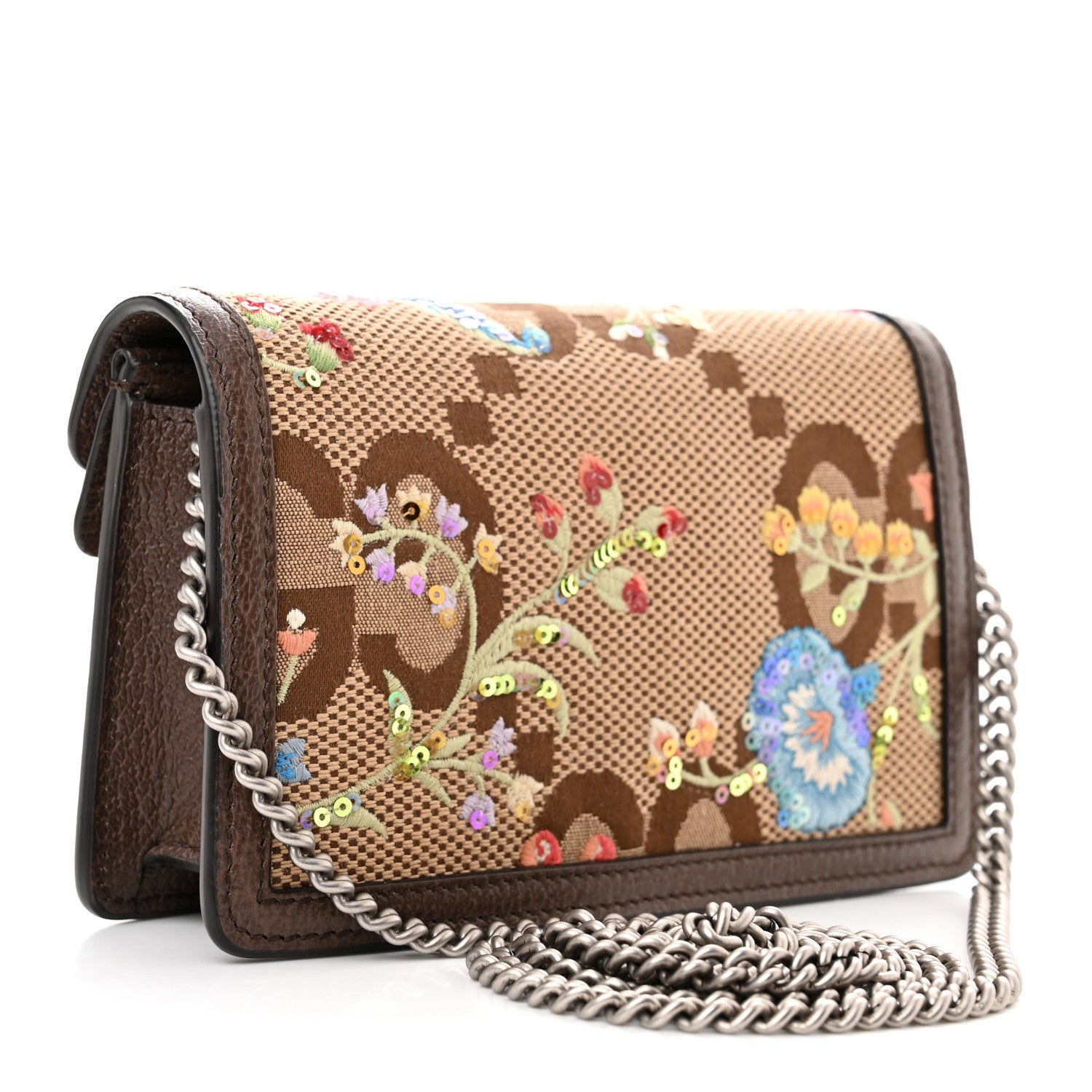 Gucci Monogram Jumbo GG Textured Dollar Calfskin Embroidered Super Mini Dionysus Shoulder Bag Camel Ebony New Acero Multicolor 3 of 9