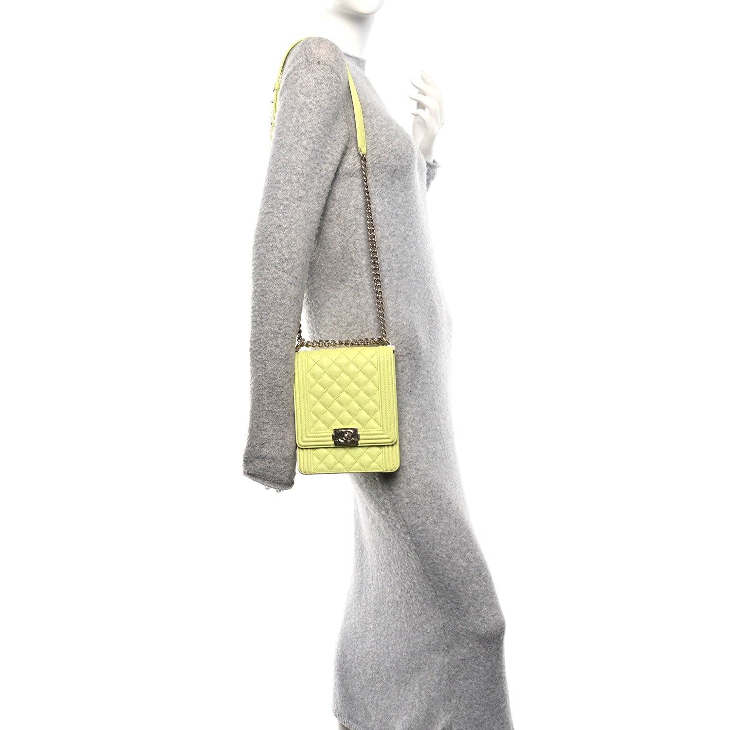 Chanel Calfskin Quilted North South Boy Flap Light Green 2 of 15