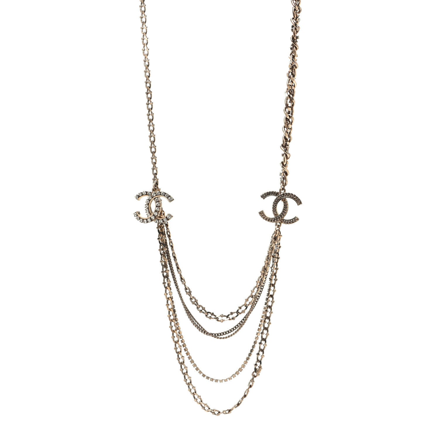 Chanel Crystal CC Multi Strand Necklace Gold 1 of 4