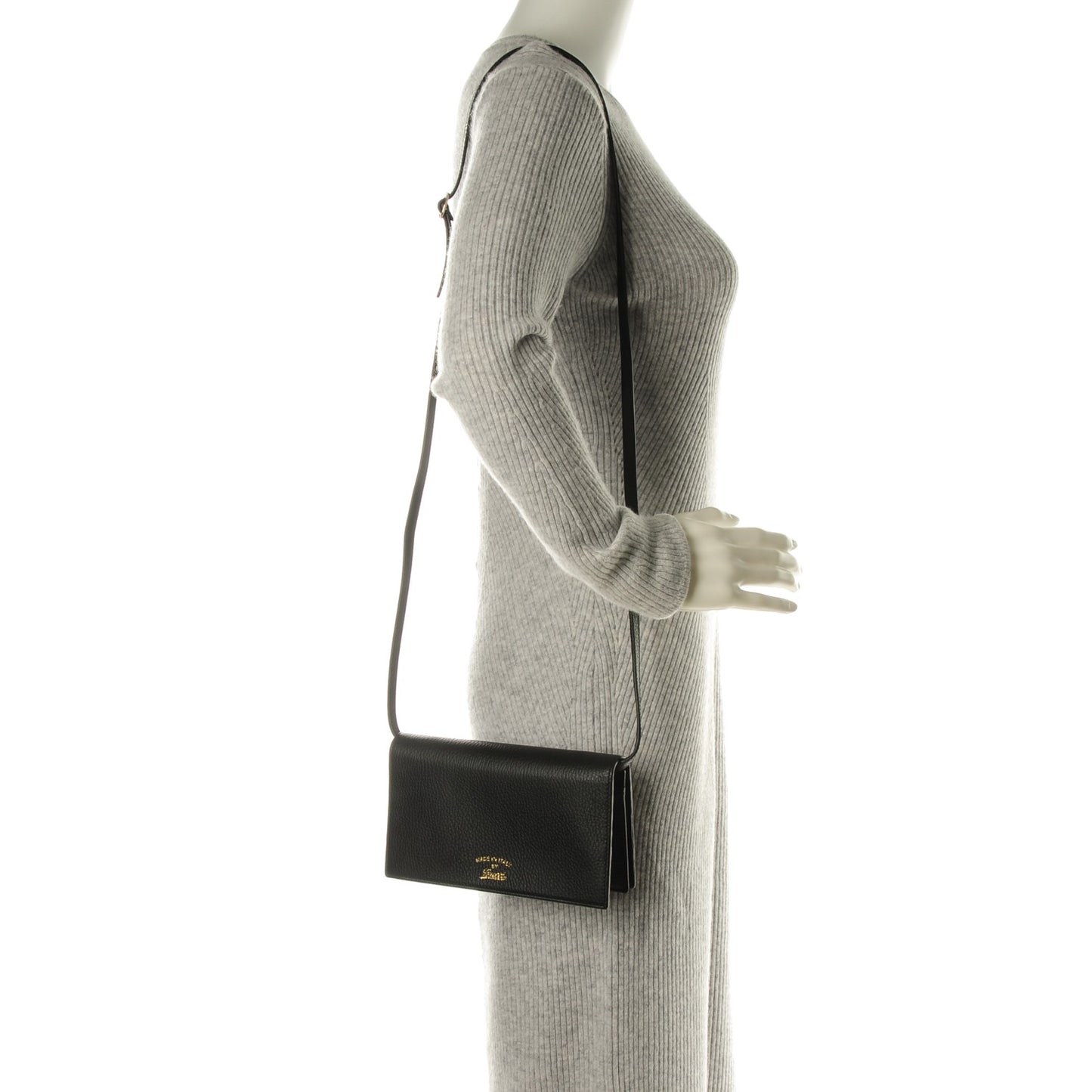 Dollar Calfskin Mini Swing Wallet Bag Black