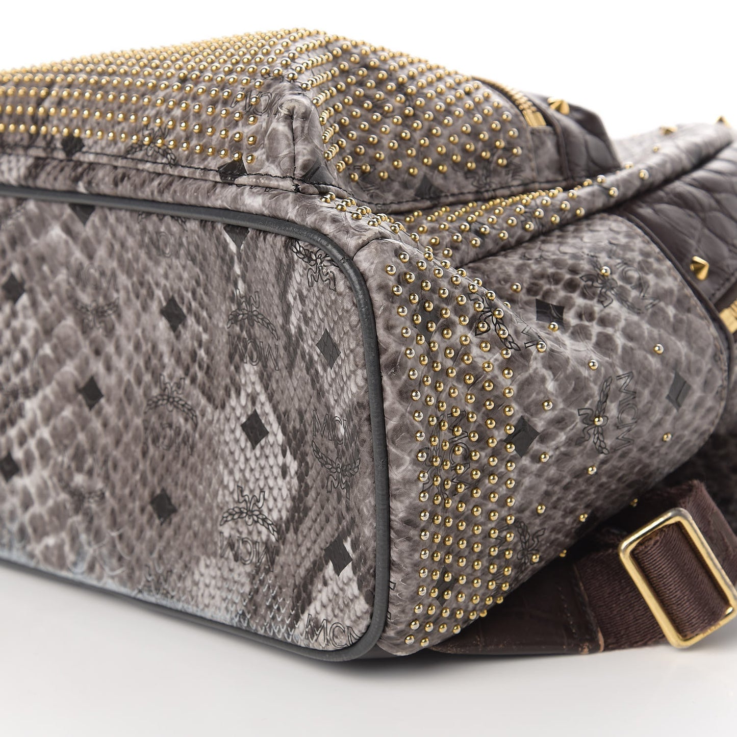 Visetos Snakeskin Printed Studded Small Stark Backpack Light Grey