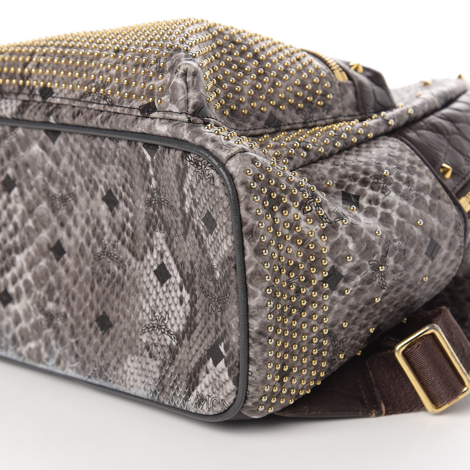 MCM Visetos Snakeskin Printed Studded Small Stark Backpack Light Grey 6 of 13