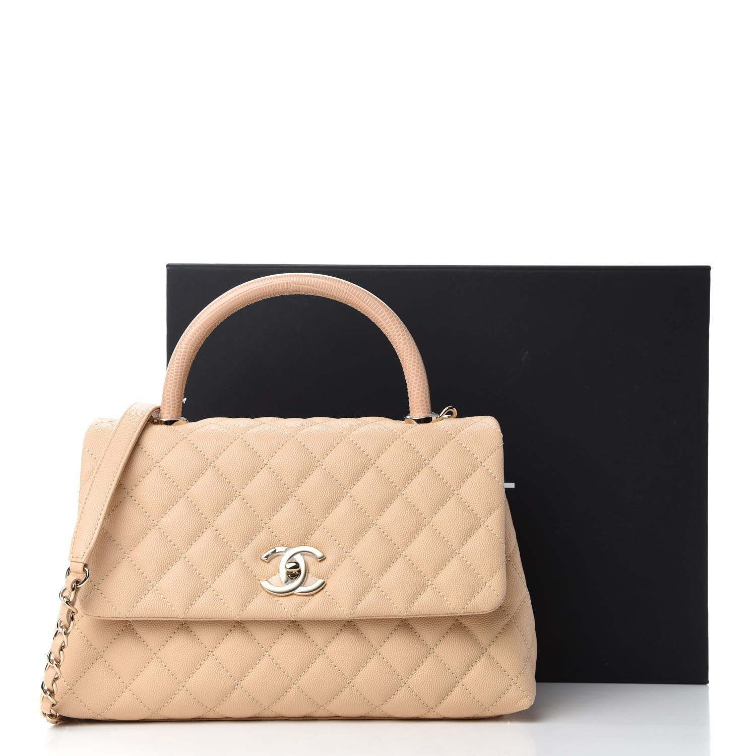 Chanel Caviar Lizard Embossed Quilted Small Coco Handle Flap Beige 11 of 11