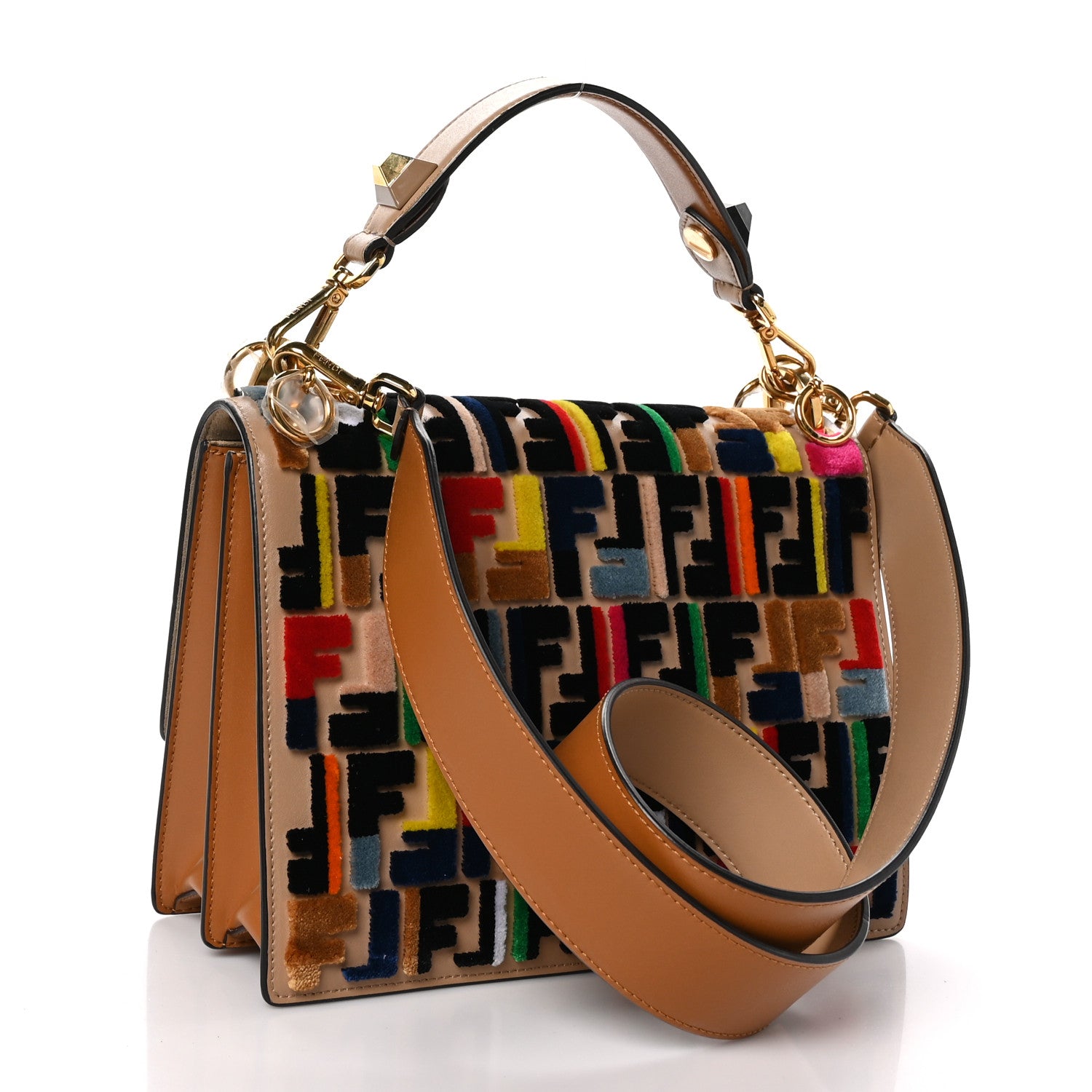 Fendi Vitello Liberty Velvet FF Multicolor Kan I Shoulder Bag Multicolor Cuoio 3 of 11
